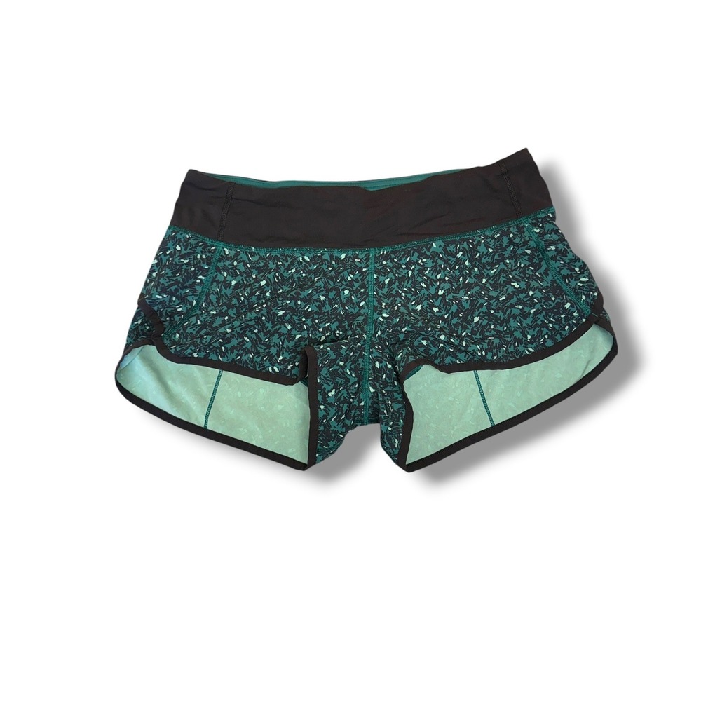 Lululemon Speed Short 2.5" Womens 6 Black Teal Running Athletic Shorts Print